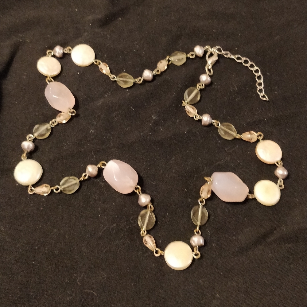Coldwater Creek natural pearl and pink quartz necklace